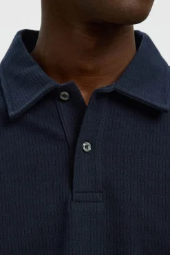 Selected Polos-Camisa polo jacquard de manga comprida , 100% algodão orgânico Azul