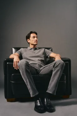 OOTO Polos-Camisa polo piqué lavada com bordado de avião Cinzento