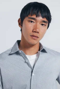 Springfield Camisas-Camisa popelina micro estampado branco