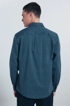 Springfield Camisas-Camisa popelina micro estampado azul