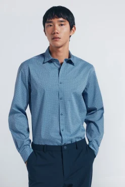 Springfield Camisas-Camisa popelina micro estampado azul