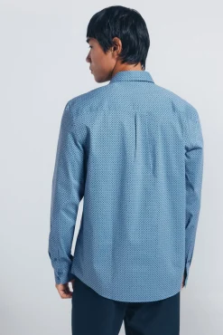 Springfield Camisas-Camisa popelina micro estampado azul