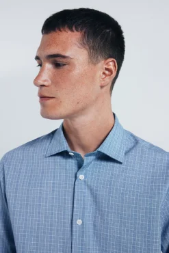 Springfield Camisas-Camisa popelina xadrez azul