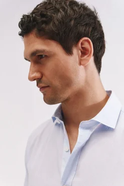 Cortefiel Camisas-Camisa riscas algodão Azul