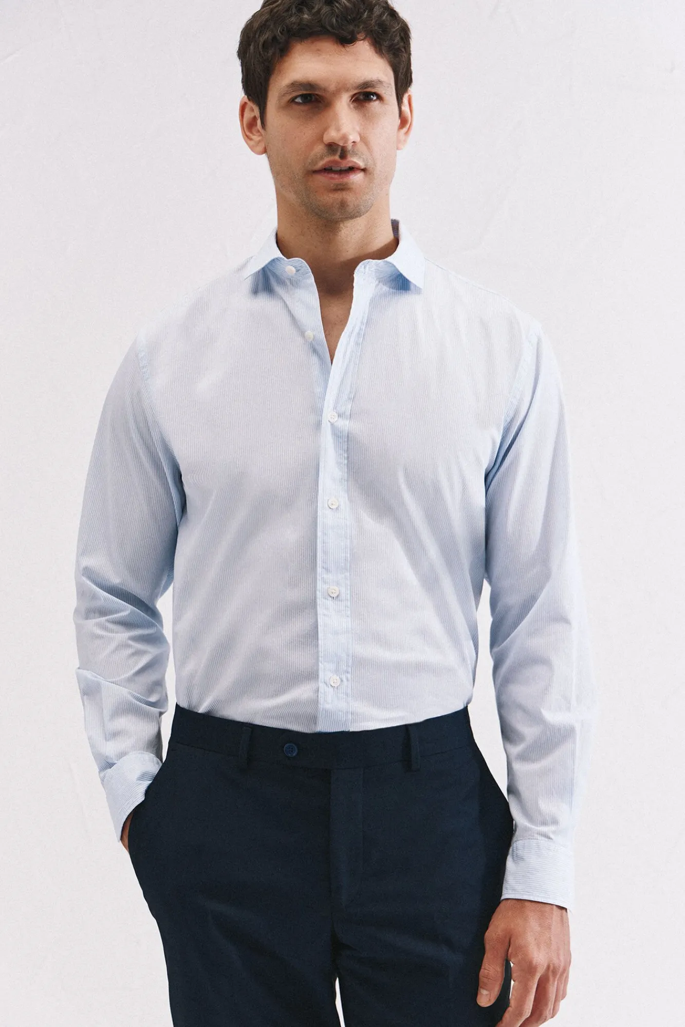 Cortefiel Camisas-Camisa riscas algodão Azul