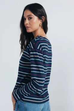 Springfield Blusas-Camisa riscas com botões e ombros à mostra azul