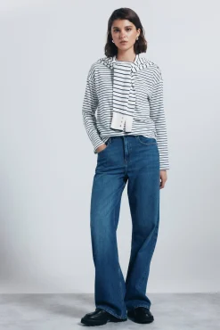 Springfield Blusas-Camisa riscas com botões e ombros à mostra estampado