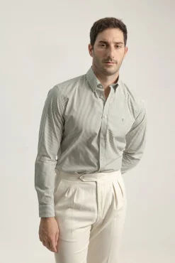 PuroEGO Camisas-Camisa riscas de algodão slim fit Verde