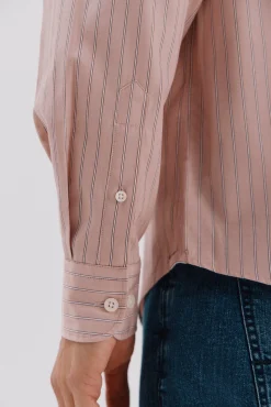 Cortefiel Camisas-Camisa riscas de algodão Tencel Subiu
