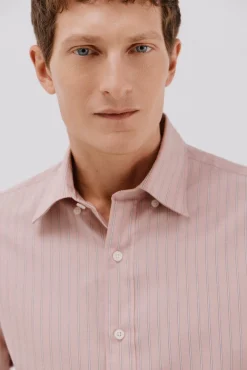 Cortefiel Camisas-Camisa riscas de algodão Tencel Subiu