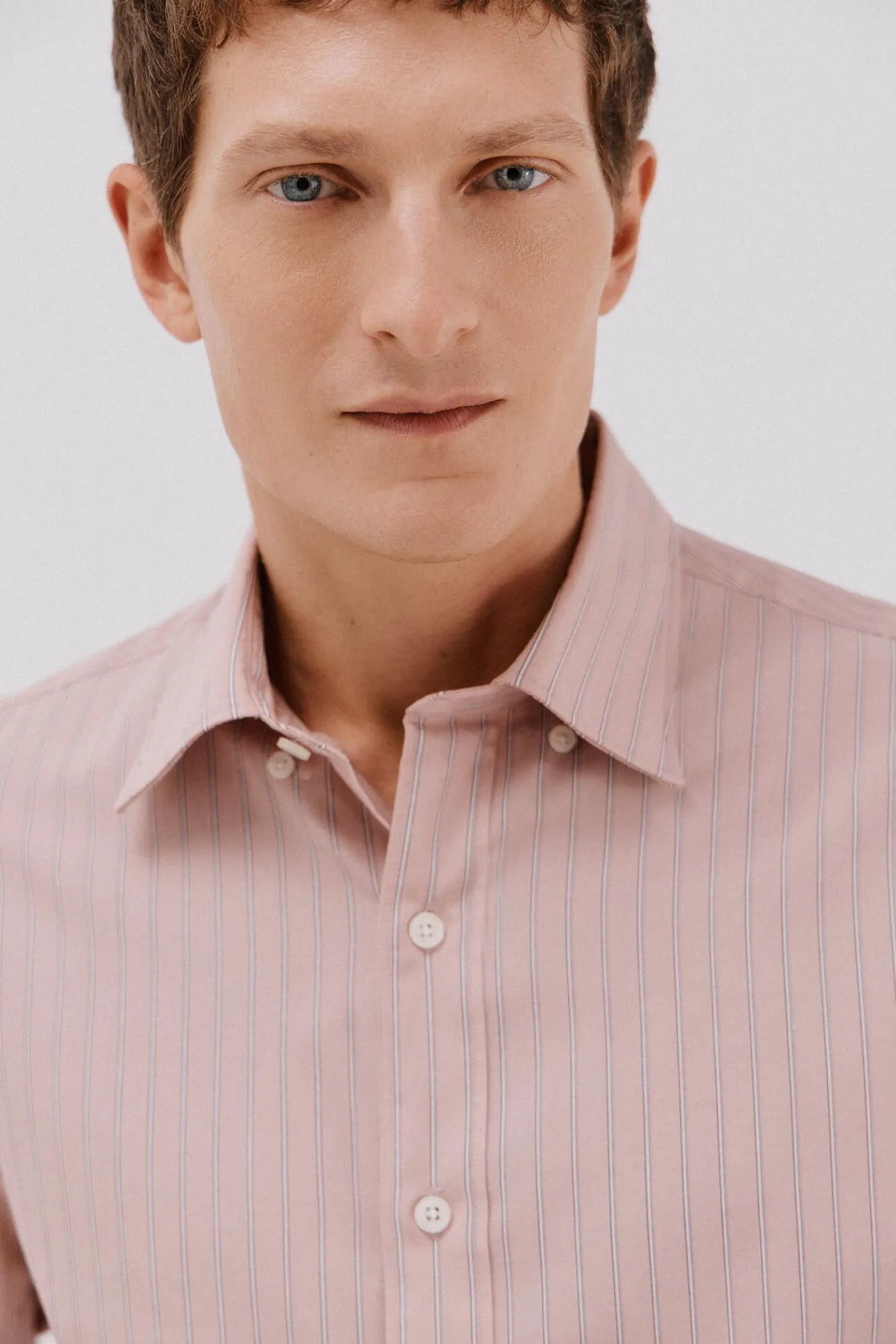 Cortefiel Camisas-Camisa riscas de algodão Tencel Subiu