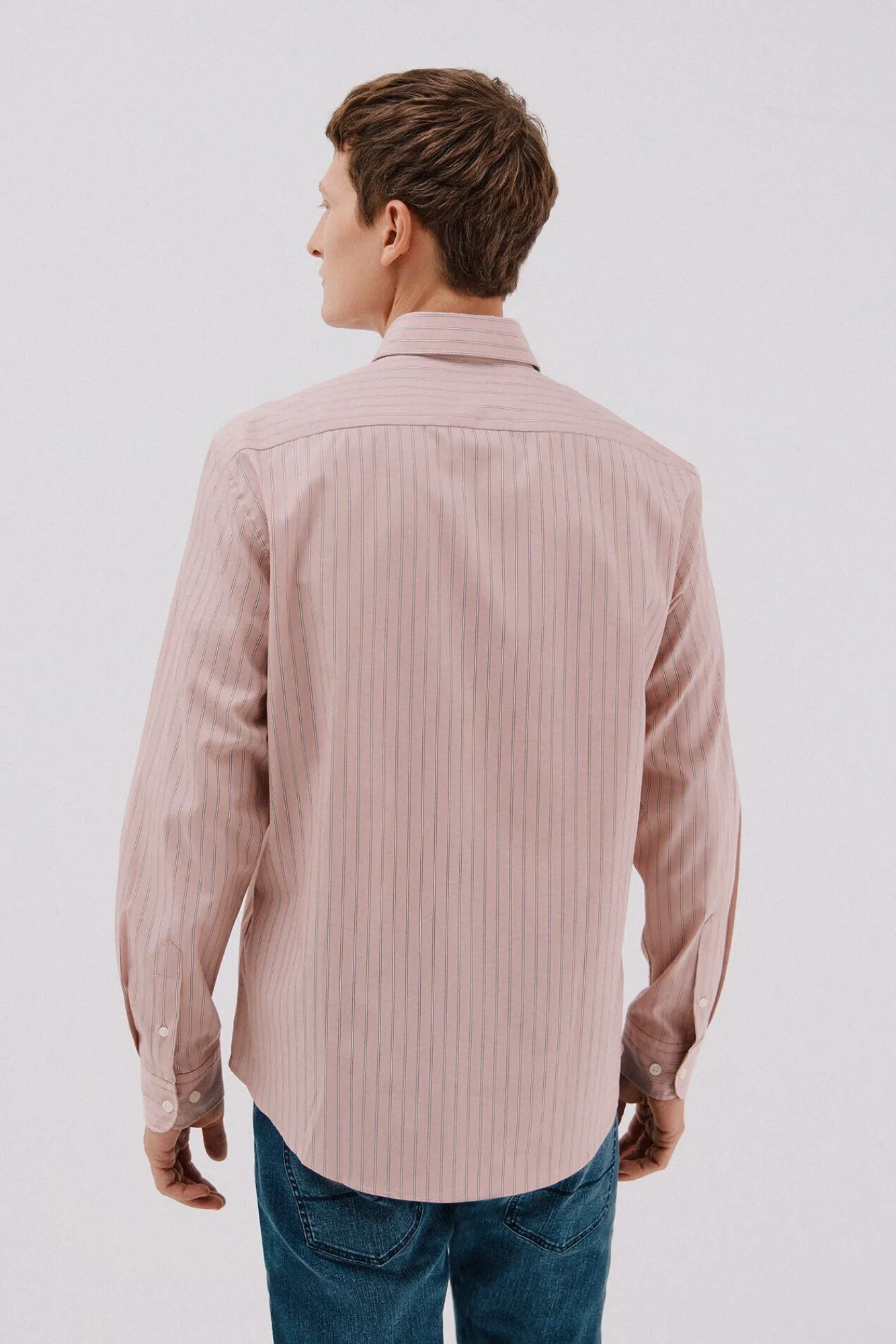 Cortefiel Camisas-Camisa riscas de algodão Tencel Subiu