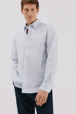 Cortefiel Camisas-Camisa riscas de algodão Tencel Azul