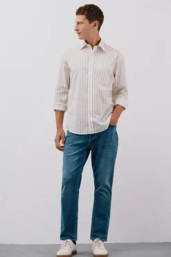 Cortefiel Camisas-Camisa riscas popelina Branco