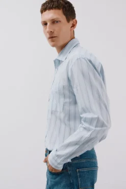 Cortefiel Camisas-Camisa riscas popelina Azul