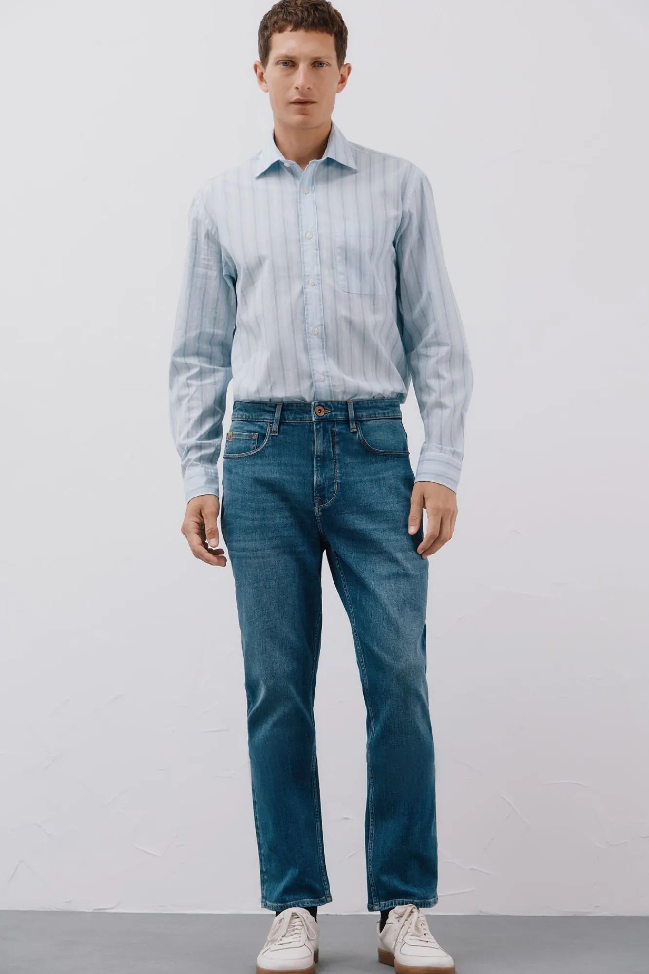 Cortefiel Camisas-Camisa riscas popelina Azul