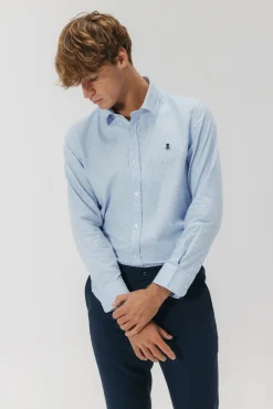 elPulpo Camisas|Camisas Clássicas-Camisa semi-vestida xadrez Oxford Azul
