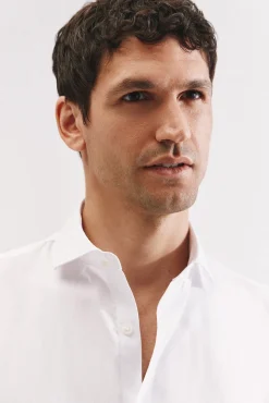 Cortefiel Camisas|Camisas Clássicas-Camisa slim fit com abotoaduras e fácil engomar Branco