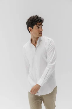 elPulpo Camisas|Camisas Clássicas-Camisa social de popelina elástica Branco