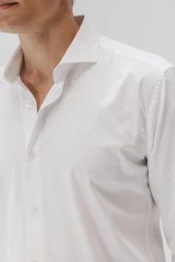 elPulpo Camisas|Camisas Clássicas-Camisa social de popelina elástica Branco
