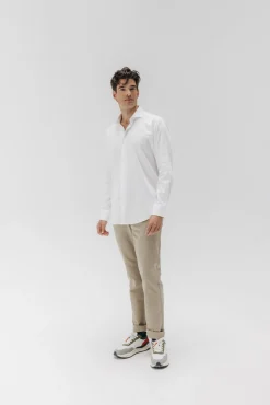 elPulpo Camisas|Camisas Clássicas-Camisa social de popelina elástica Branco