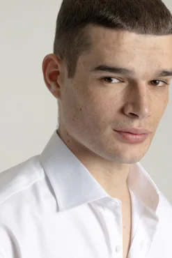 PuroEGO Camisas|Camisas Clássicas-Camisa social de sarja de corte regular fit Branco