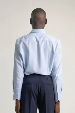 PuroEGO Camisas|Camisas Clássicas-Camisa social de sarja de corte regular fit Azul