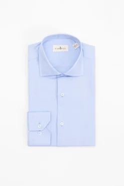 PuroEGO Camisas|Camisas Clássicas-Camisa social de sarja de corte regular fit Azul