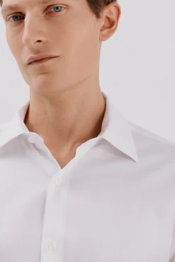 Cortefiel Camisas|Camisas Clássicas-Camisa social de sarja fácil de passar Branco