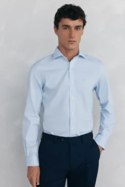 Pedro del Hierro Camisas|Camisas Clássicas-Camisa social estruturada slim fit, resistente a manchas e que não precisa passar Azul