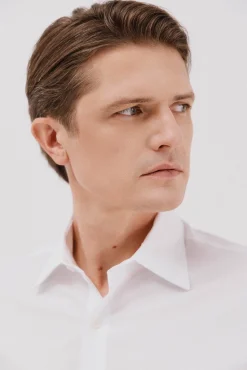 Cortefiel Camisas|Camisas Clássicas-Camisa social lisa de algodão tencel Branco