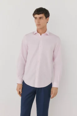 Pedro del Hierro Camisas|Camisas Clássicas-Camisa social lisa que não pode ser passada a ferro + resistente a manchas Rosa