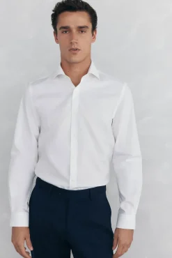 Pedro del Hierro Camisas|Camisas Clássicas-Camisa social lisa que não pode ser passada a ferro + resistente a manchas Branco