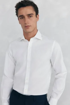 Pedro del Hierro Camisas|Camisas Clássicas-Camisa social lisa, slim fit, resistente a manchas e não engomada Branco