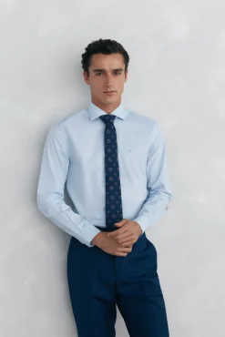 Pedro del Hierro Camisas|Camisas Clássicas-Camisa social lisa, slim fit, resistente a manchas e não engomada Azul