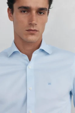 Pedro del Hierro Camisas|Camisas Clássicas-Camisa social lisa, slim fit, resistente a manchas e não engomada Azul