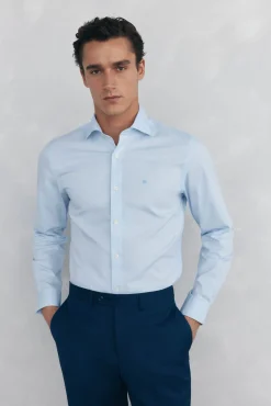 Pedro del Hierro Camisas|Camisas Clássicas-Camisa social lisa, slim fit, resistente a manchas e não engomada Azul