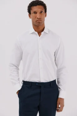 Cortefiel Camisas|Camisas Clássicas-Camisa social riscas de algodão tencel Branco