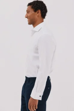 Cortefiel Camisas|Camisas Clássicas-Camisa social riscas de algodão tencel Branco