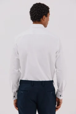 Cortefiel Camisas|Camisas Clássicas-Camisa social riscas de algodão tencel Branco