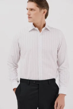 Cortefiel Camisas|Camisas Clássicas-Camisa social riscas de algodão tencel Branco