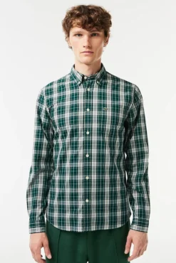 Lacoste Camisas-Camisa stretch estampada xadrez para homem Verde