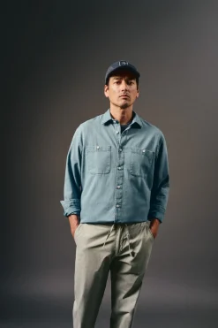 OOTO Camisas-Camisa tecido espiga Azul