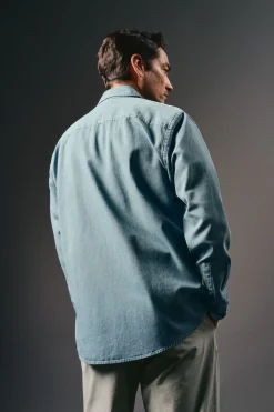 OOTO Camisas-Camisa tecido espiga Azul