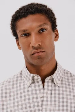 Cortefiel Camisas-Camisa twill xadrez Tostado