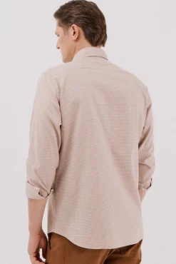 Cortefiel Camisas-Camisa twill xadrez Castanho