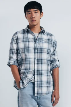 Springfield Camisas-Camisa xadrez de algodão azul