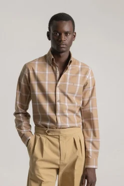 PuroEGO Camisas-Camisa xadrez de algodão slim fit Castanho