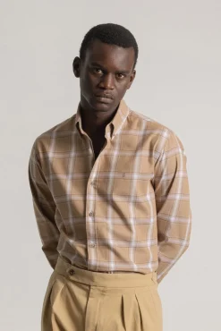 PuroEGO Camisas-Camisa xadrez de algodão slim fit Castanho