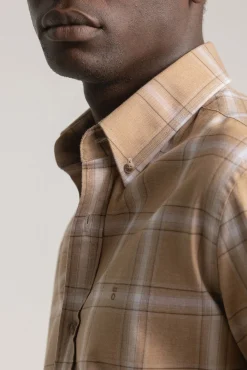 PuroEGO Camisas-Camisa xadrez de algodão slim fit Castanho